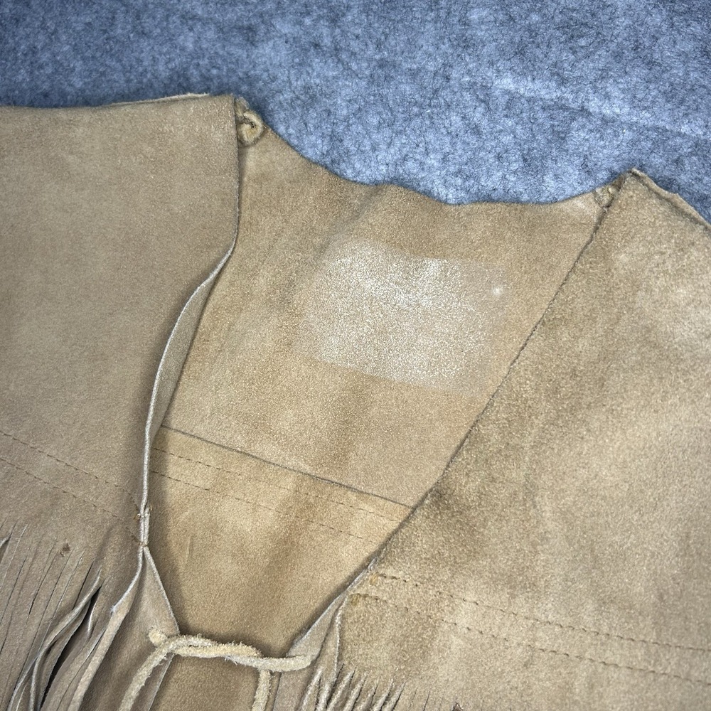 Vtg 70s Women's S Cropped Beige Suede Leather Fringe Vest Handmade - Picture 7 of 13